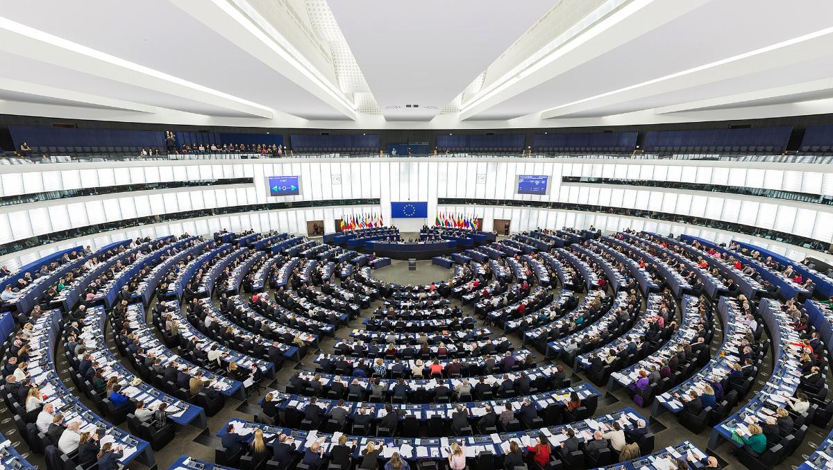 The European Parliament's hemicycle in Strasbourg, where the AI Act was voted.