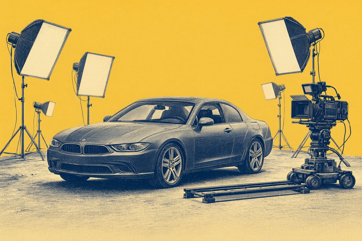 On set for a car commercial: the usage terms decide what this footage is worth.