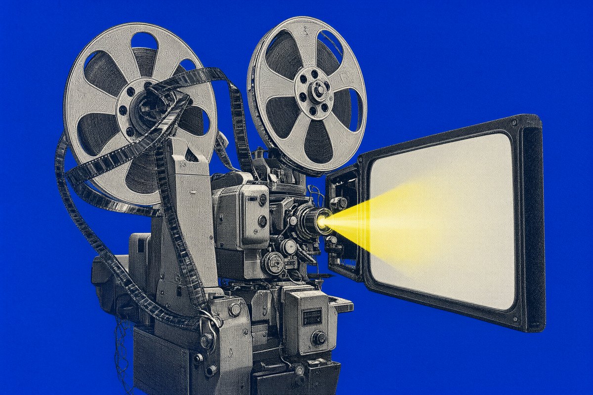 A large-format projector: the 1.43 frame only exists in full on screens like this.