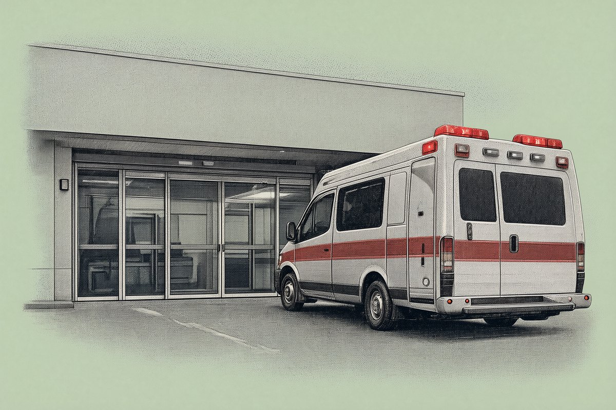 An emergency department entrance: the kind of space The Pitt's editors had to keep legible.