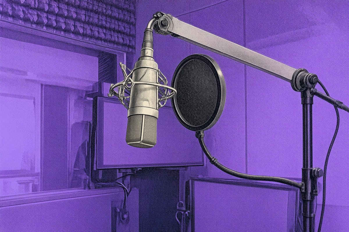 A voice-over booth with a broadcast microphone.